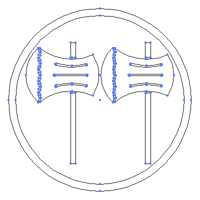 家紋「細輪に並び鉞」紋のベクターフリー素材のアウトライン画像