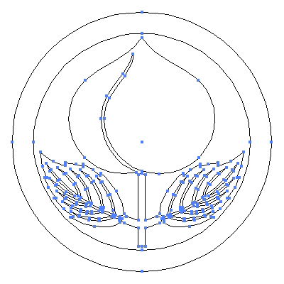 家紋「丸に葉敷桃」紋のベクターフリー素材のアウトライン画像