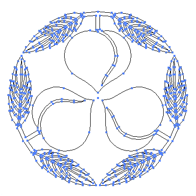 家紋「葉付き三つ桃」紋のベクターフリー素材のアウトライン画像