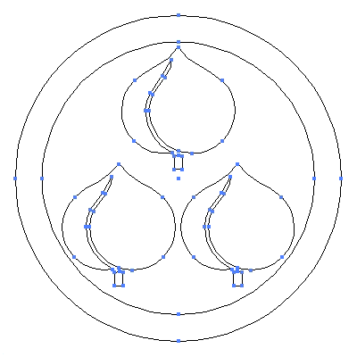 家紋「丸に三つ盛り桃」紋のベクターフリー素材のアウトライン画像