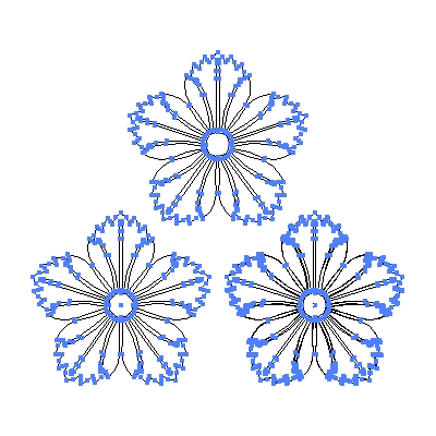 家紋「三つ盛り撫子」紋のベクターフリー素材のアウトライン画像