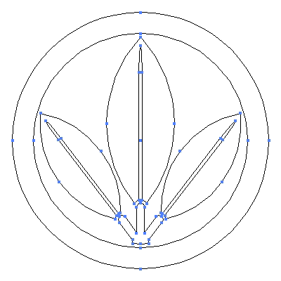 家紋「丸に三つ葉南天」紋のベクターフリー素材のアウトライン画像
