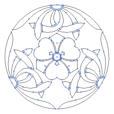 家紋「三つ割り蘭に剣片喰」紋のベクターフリー素材のアウトライン画像