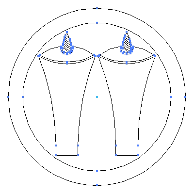 家紋「丸に二つ蝋燭」紋のベクターフリー素材のアウトライン画像