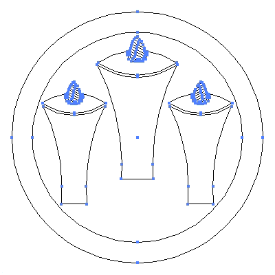 家紋「丸に三つ盛り蝋燭」紋のベクターフリー素材のアウトライン画像