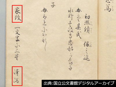 寛政重修諸家譜・毛利氏の項に替紋が沢瀉紋であることが示されている。(出典:国立公文書館デジタルアーカイブ)