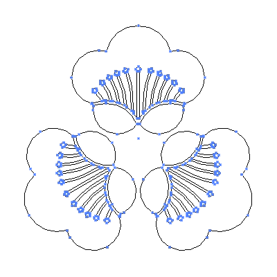 【尻合わせ三つ香い梅】のベクターフリー素材のアウトライン画像