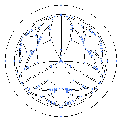 家紋「丸に十五枚笹」紋のベクターフリー素材のアウトライン画像