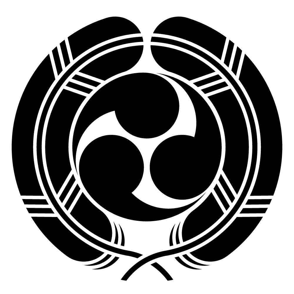 家紋「抱き鷹の羽に左三つ巴」の高精細フリー画像。