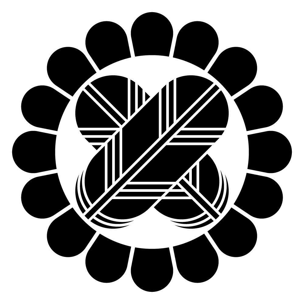 家紋「菊輪に違い鷹の羽」の高精細フリー画像。