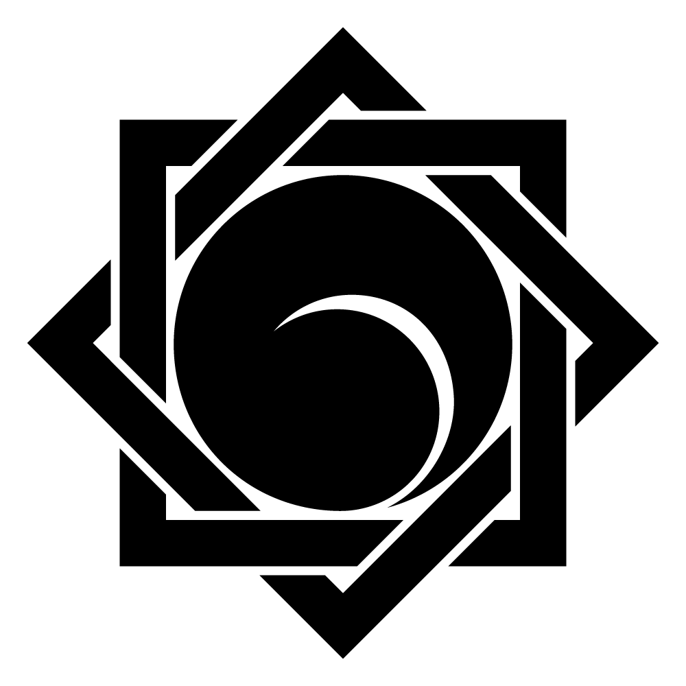 家紋「組み合い角に右一つ巴」の高精細画像。