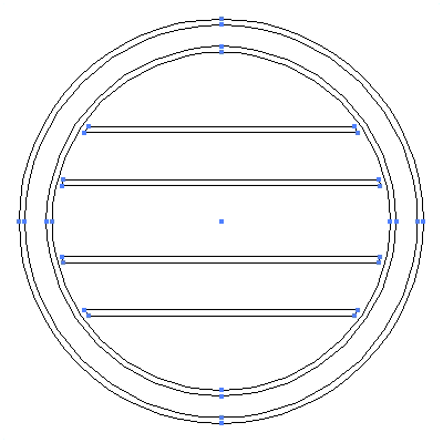家紋「陰丸の内に二つ引き」紋のベクターフリー素材のアウトライン画像