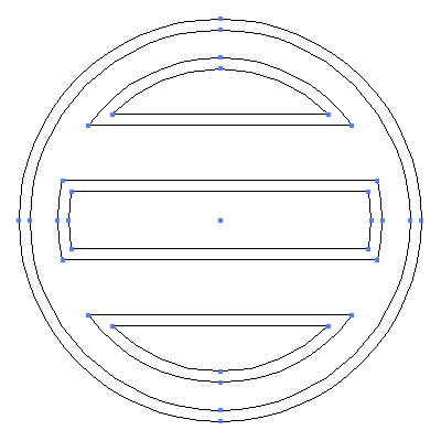 家紋「陰丸に二つ引き」紋のベクターフリー素材のアウトライン画像