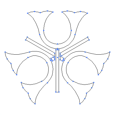 家紋「三つ違い鍬形」紋のベクターフリー素材のアウトライン画像