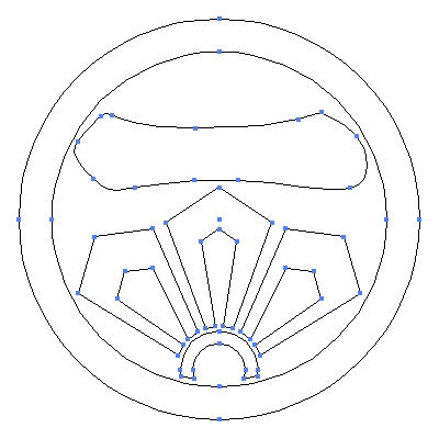 家紋「丸に龍剣に一の字」紋のベクターフリー素材のアウトライン画像