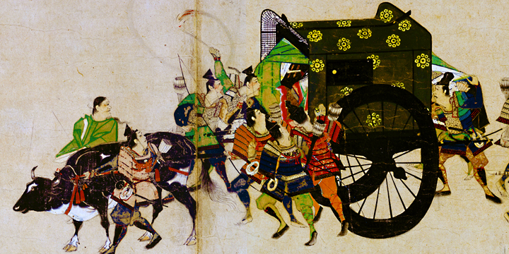 平安時代を描いた絵巻物に登場する輿車に有職文様が描かれている。このように古来より様々な種類の有職文様が、華やかな貴族生活に用いられてきた。