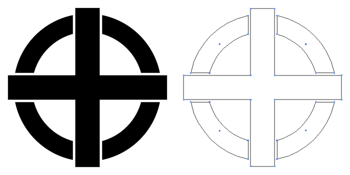 家紋・丸に出轡。十字が丸から突き出したデザイン。