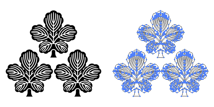家紋・三つ森梶の葉のプレビュー画像とパス画像