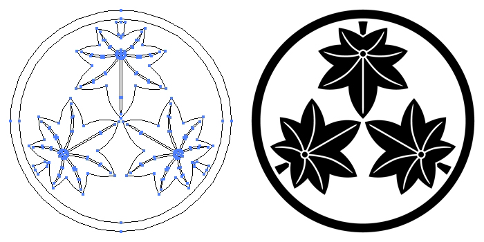 家紋・糸輪に三つ楓のプレビュー画像とパス画像